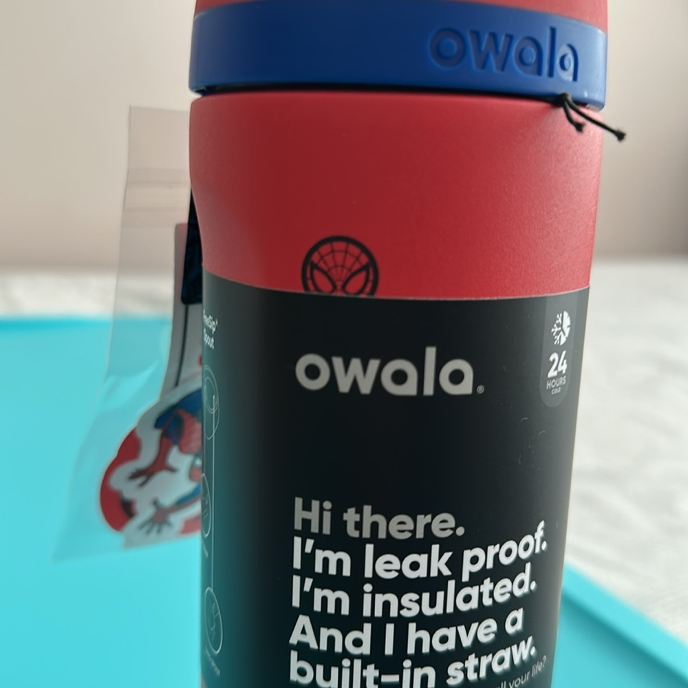 Owala Red and Blue Insulated Water Bottle spiderman themed with stickers - Picture 2 of 4